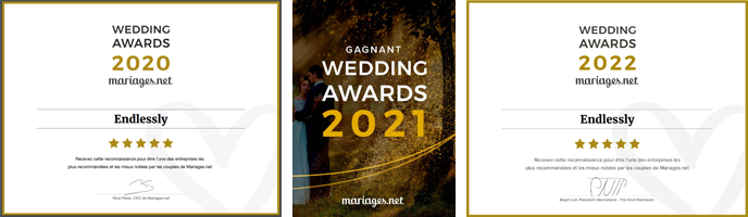 Awards Endlessly Cérémonie sur Mariages.net comme meilleur officiant en cérémonie laïque